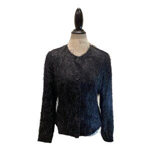 Russell Kemp Black Eyelash Thread Sparkle Button-Up Lined Jacket Women's Sz 12